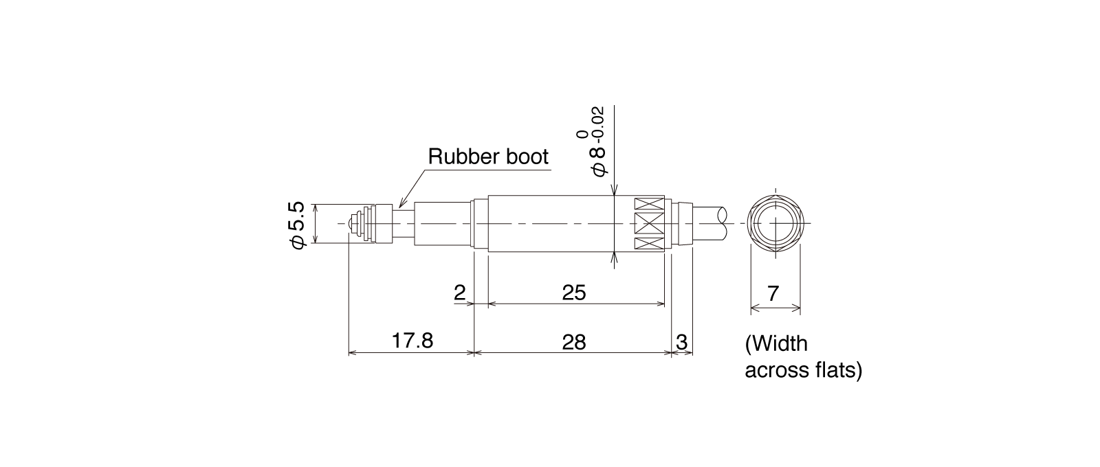 P08SB-Aの外径寸法図1