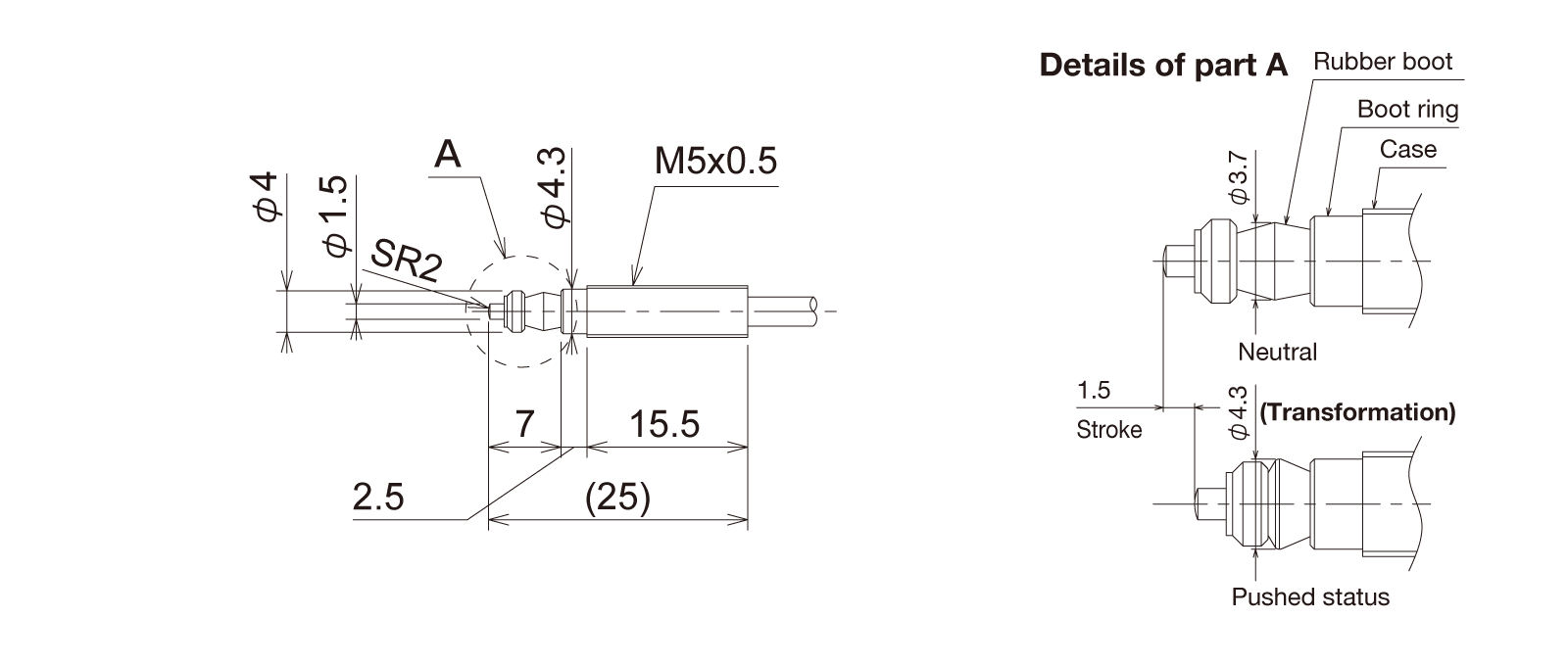 PTP5M1CB-Lの外径寸法図1