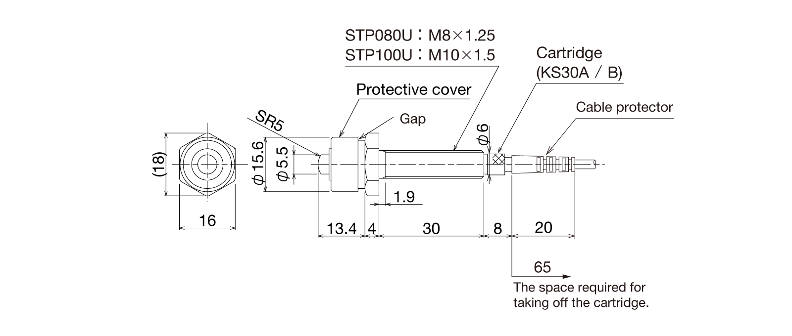 STP100UA-Lの外径寸法図1